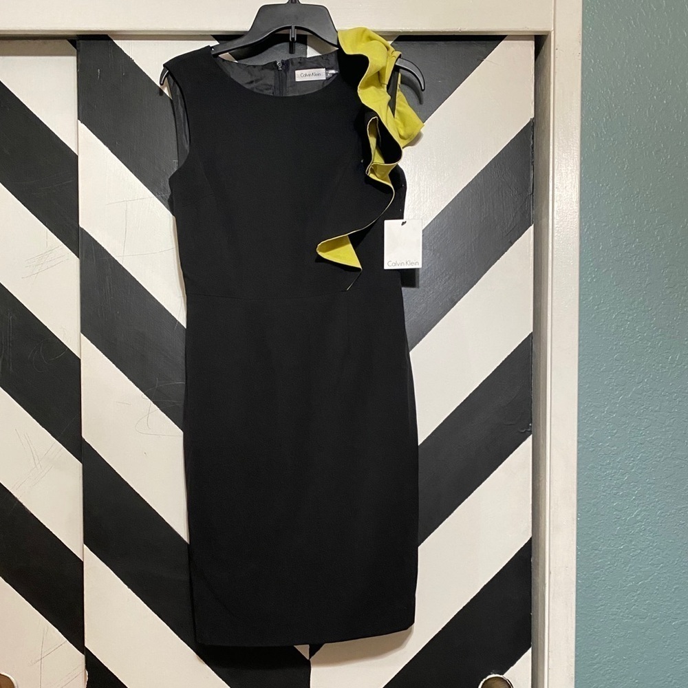Calvin Klein Sheath Dress Shoulder Ruffle